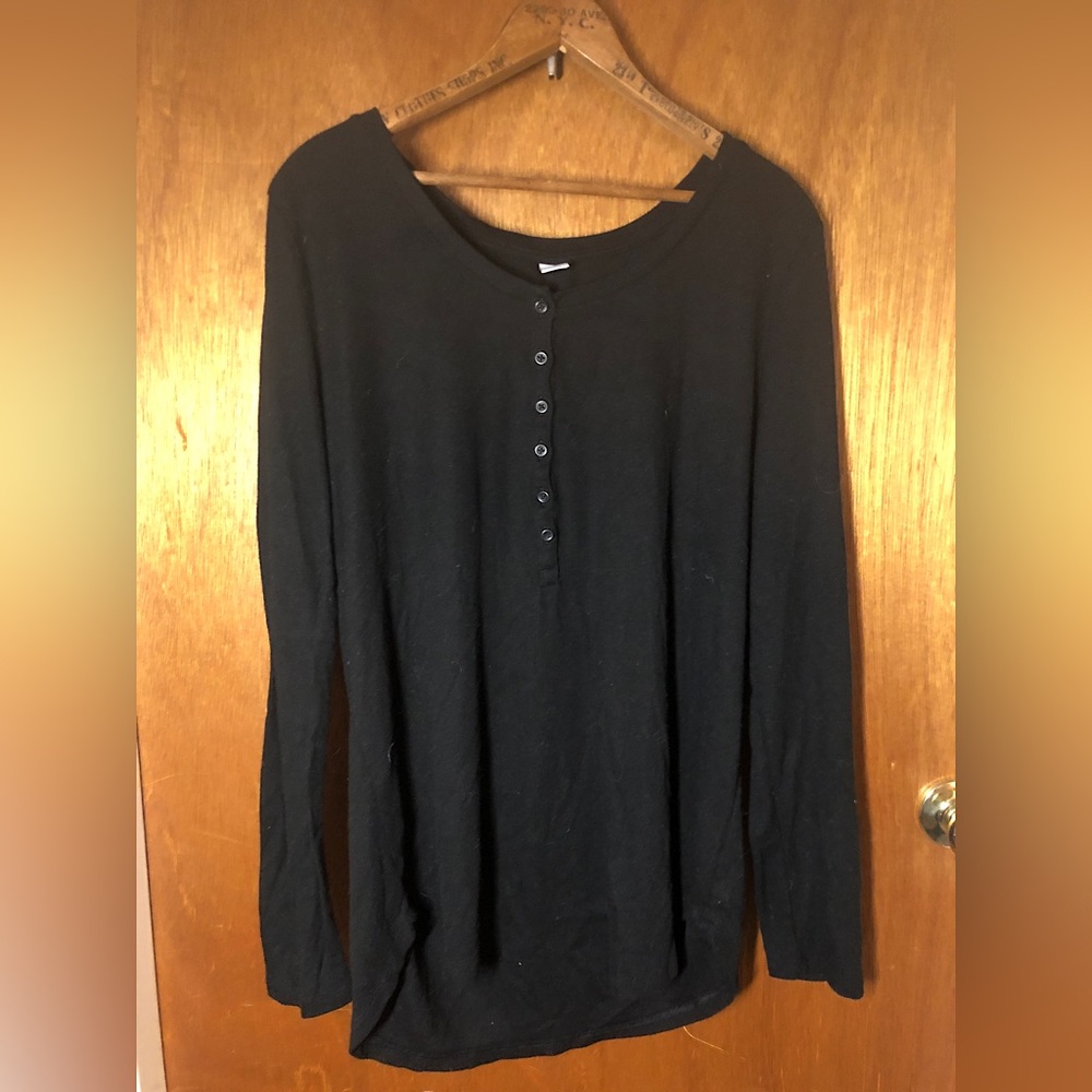 🐈‍⬛old navy plus size xxl ribbed black henley long sleeve tee🐈‍⬛